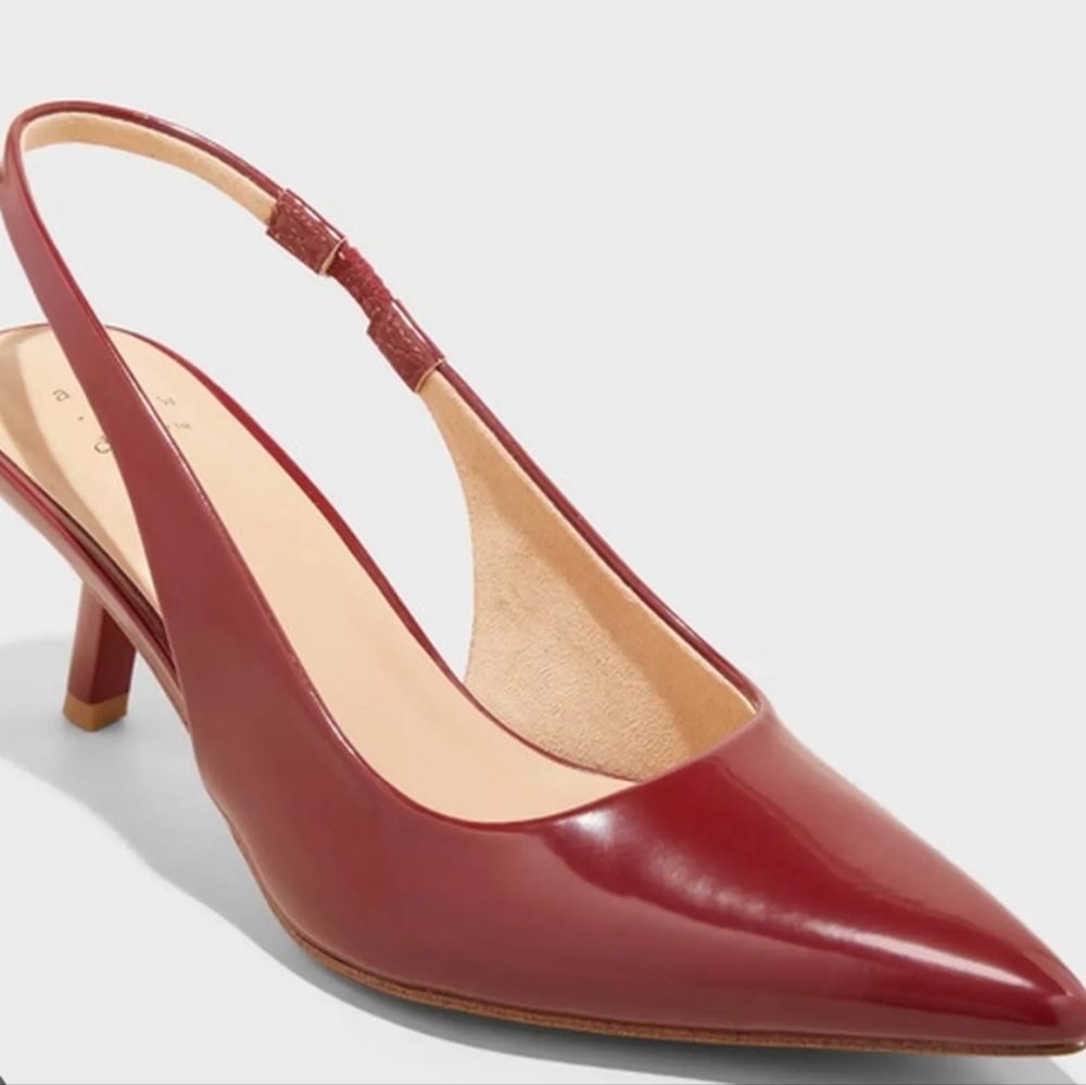 A New Day Women's Aubrey Slingback Pumps - Burgandy Size 7